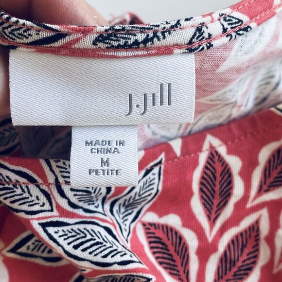 J. Jill Top Size Medium Petite Red Black Leaf Pattern Tunic Lagenlook Colorful - Picture 5 of 7